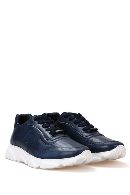 Elmet Genuine Leather Lacivert Bosphorus Men's Athletic Shoes