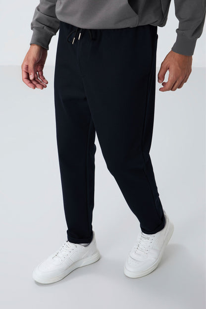 Navy Blue Textured Surface Standard Fit Men's Tracksuit Bottom - 82154