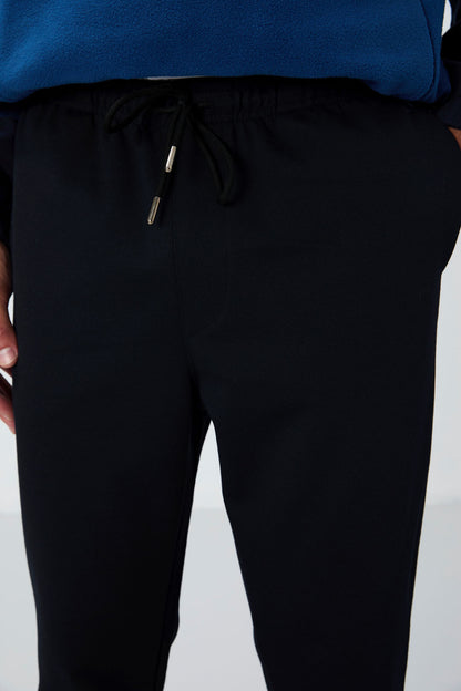 Navy Blue Textured Surface Standard Fit Men's Tracksuit Bottom - 82155