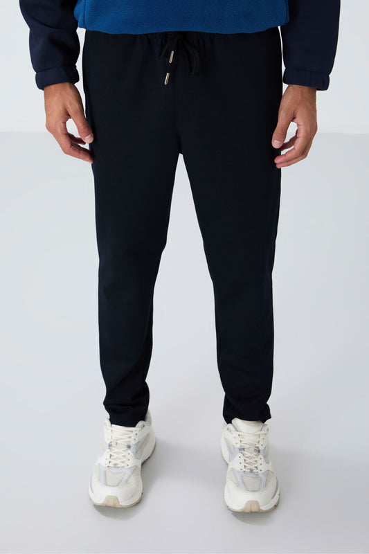 Navy Blue Textured Surface Standard Fit Men's Tracksuit Bottom - 82155