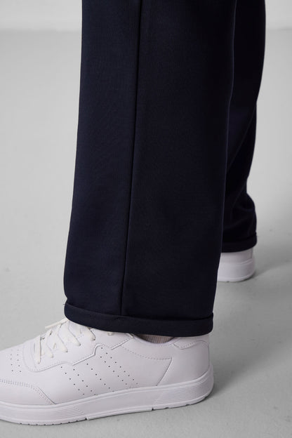 Navy Blue Textured Surface Comfortable Fit Palazzo Men's Trousers - 82164