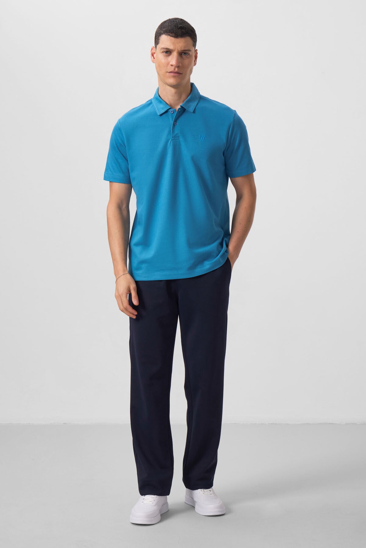 Navy Blue Textured Surface Comfortable Fit Palazzo Men's Trousers - 82164