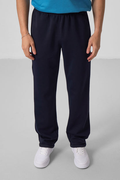 Navy Blue Textured Surface Comfortable Fit Palazzo Men's Trousers - 82164