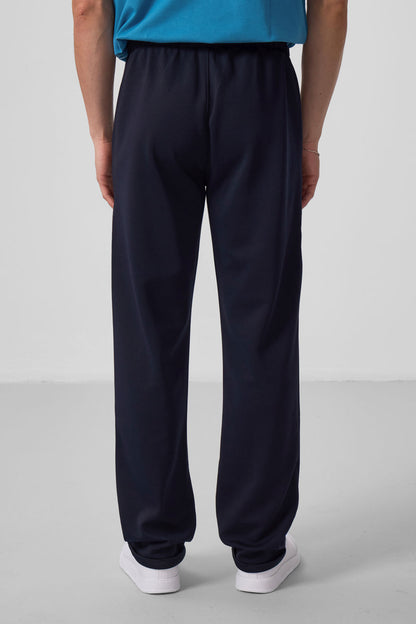 Navy Blue Textured Surface Comfortable Fit Palazzo Men's Trousers - 82164