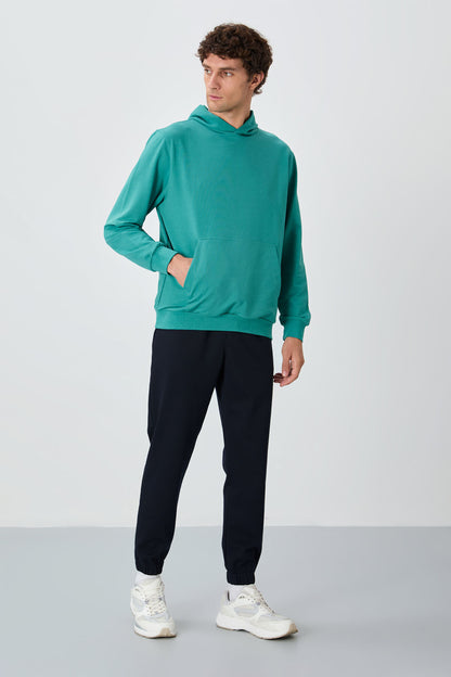 Navy Blue Textured Surface Standard Fit Men's Tracksuit Bottom - 82156