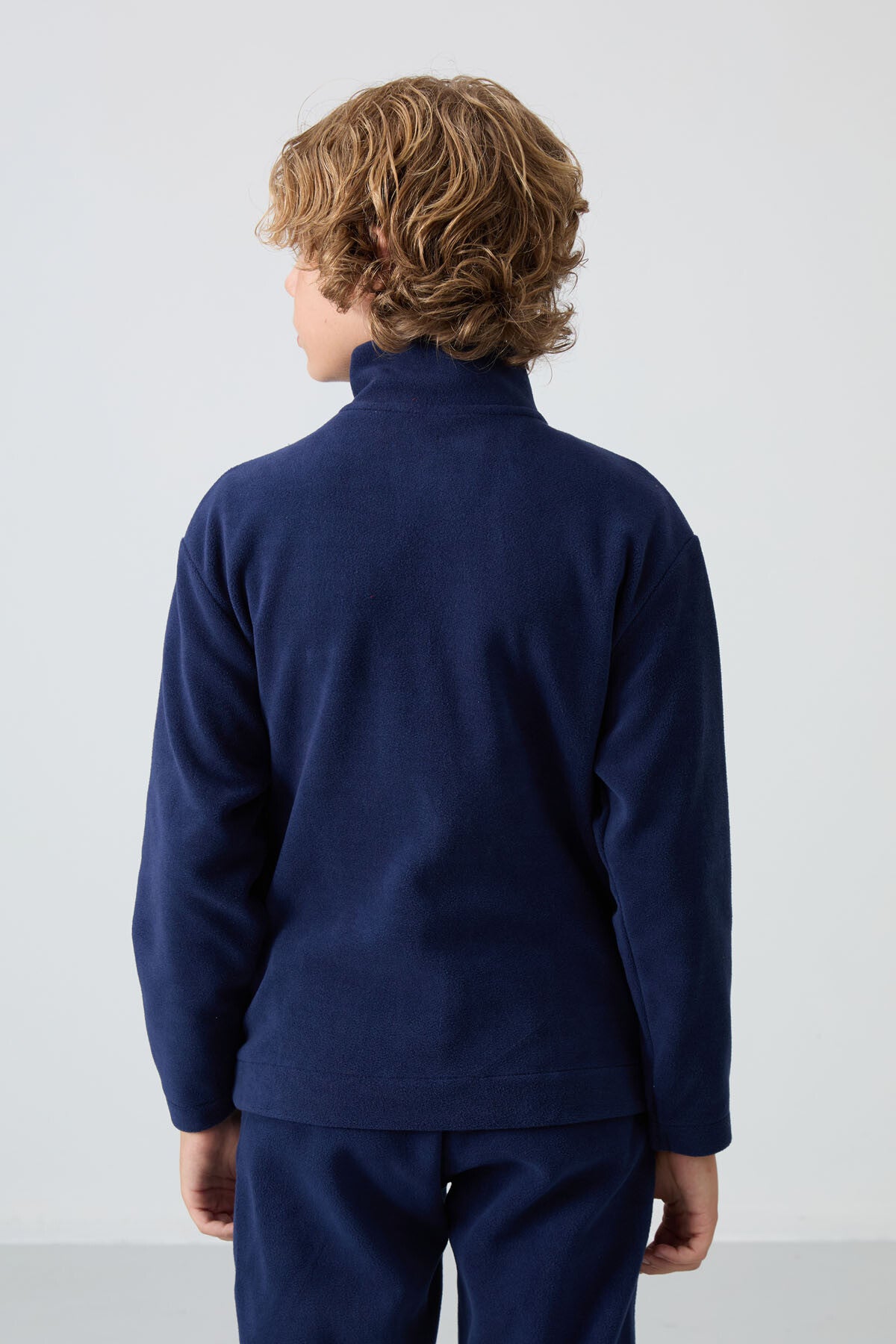 Navy Blue Thick Soft Textured Standard Fit Embroidered Fleece Boys' Sweatshirt - 11223