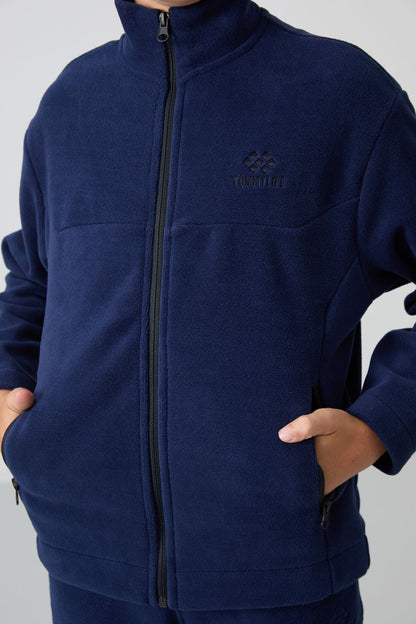 Navy Blue Thick Soft Textured Standard Fit Embroidered Fleece Boys' Sweatshirt - 11223