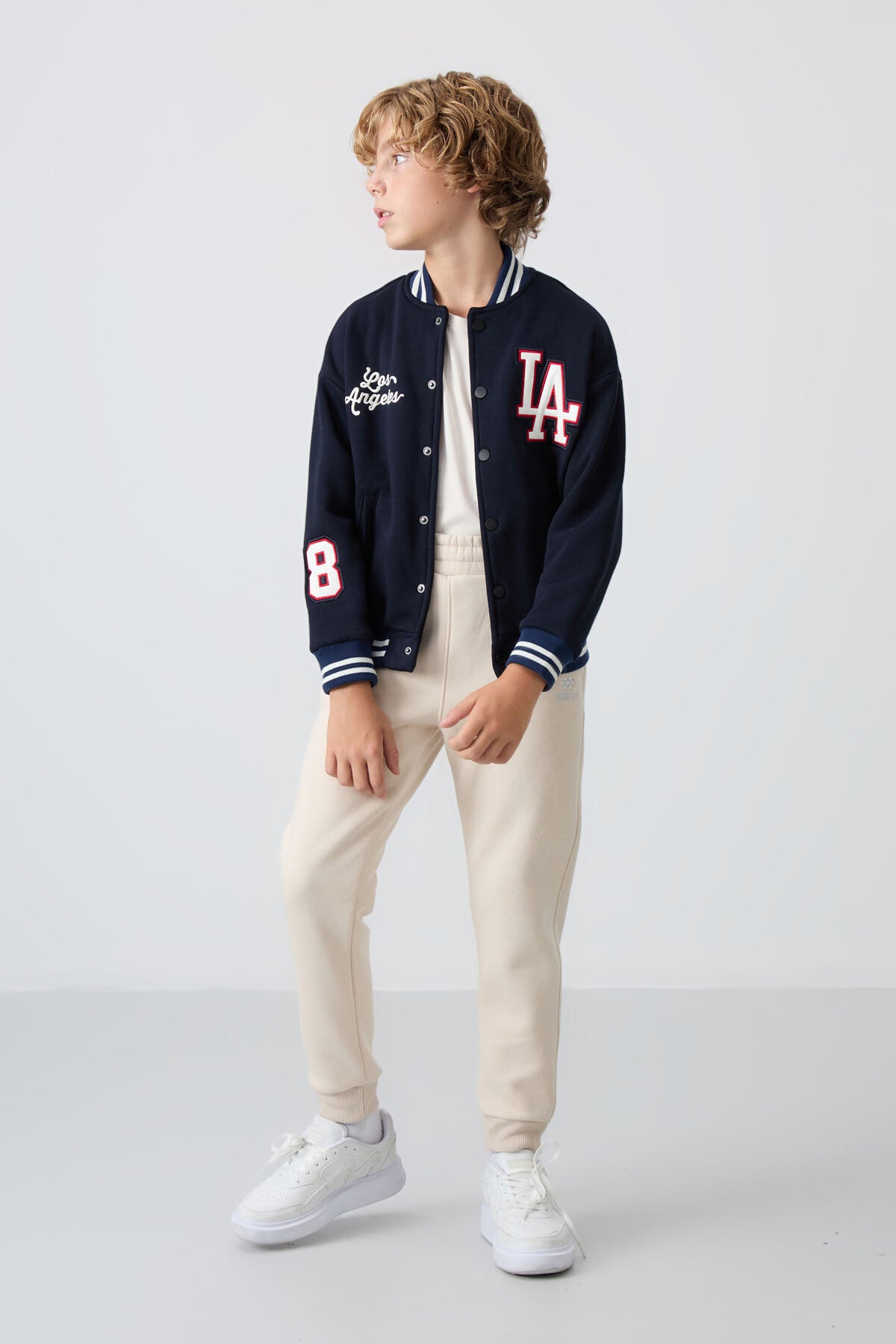 Navy Blue Cotton Thick Fleece-Lined Soft Textured Standard Fit Embroidered Boys' College Jacket - 11258