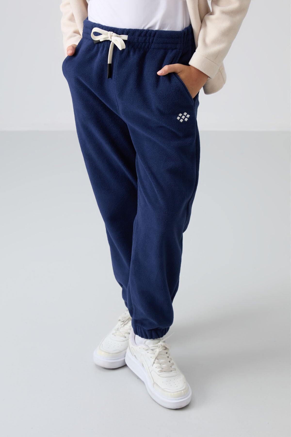 Navy Blue Thick Soft Textured Standard Fit Embroidered Fleece Boys' Tracksuit Bottom - 11220