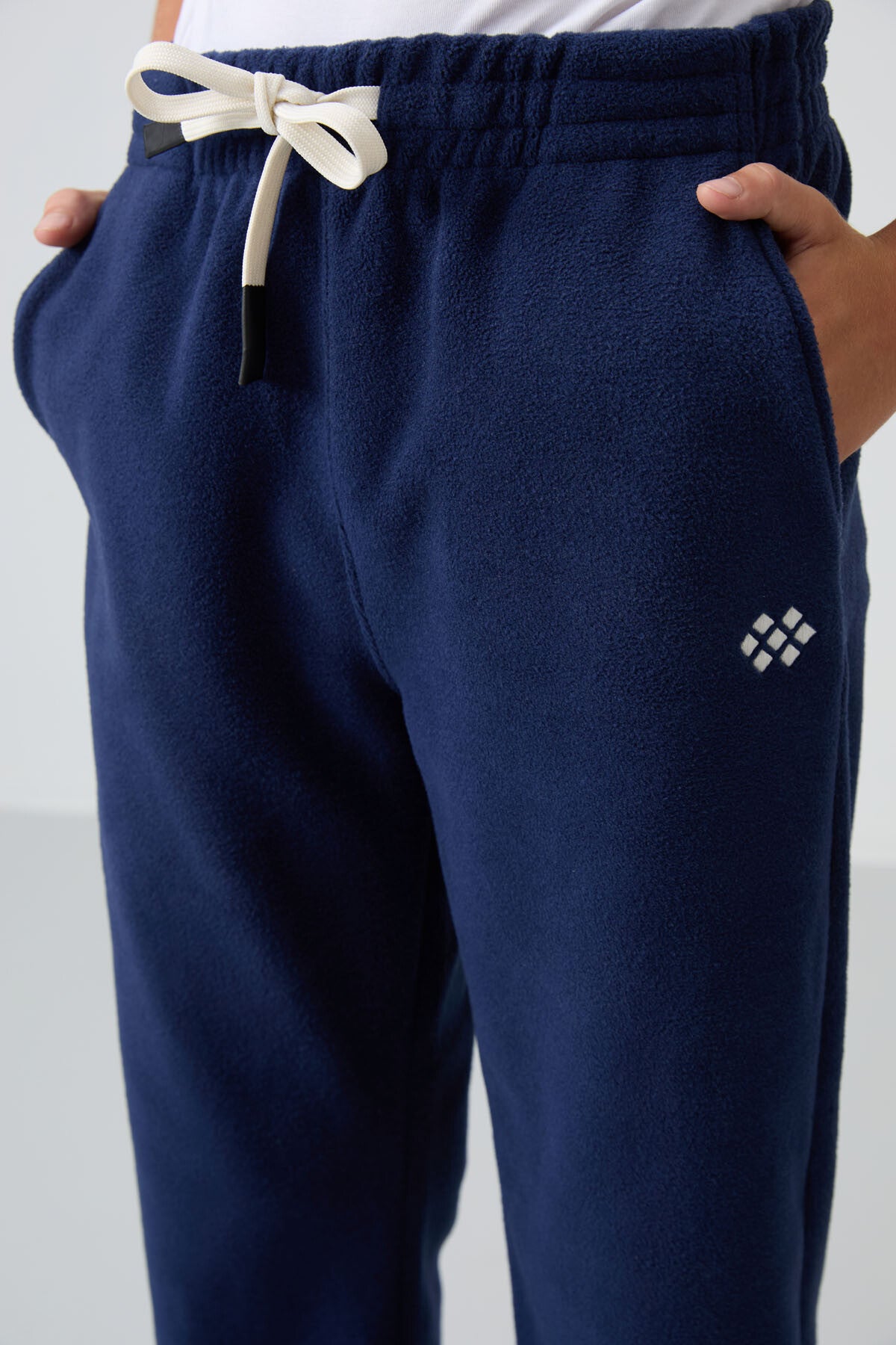 Navy Blue Thick Soft Textured Standard Fit Embroidered Fleece Boys' Tracksuit Bottom - 11220