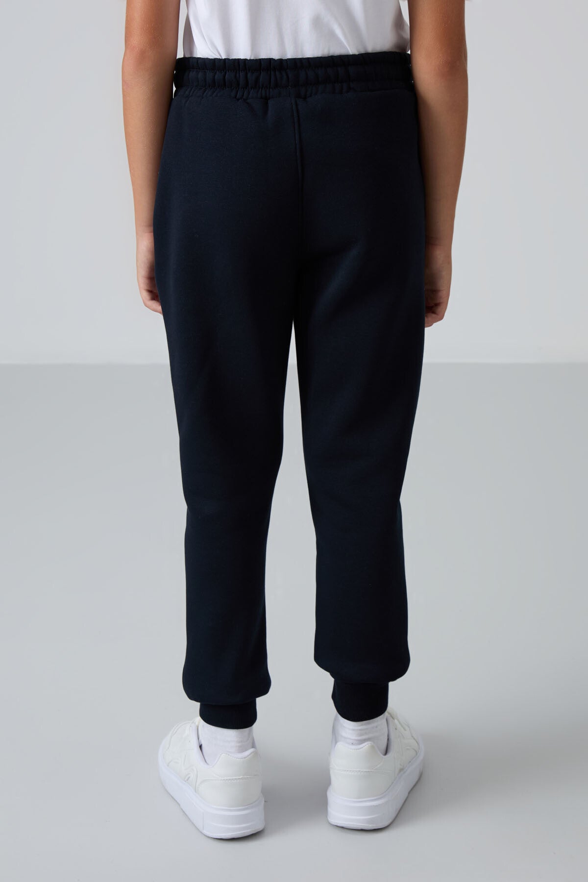 Navy Blue Cotton Thick Fleece-Lined Soft Textured Standard Fit Embroidered Boys' Tracksuit Bottom - 11224