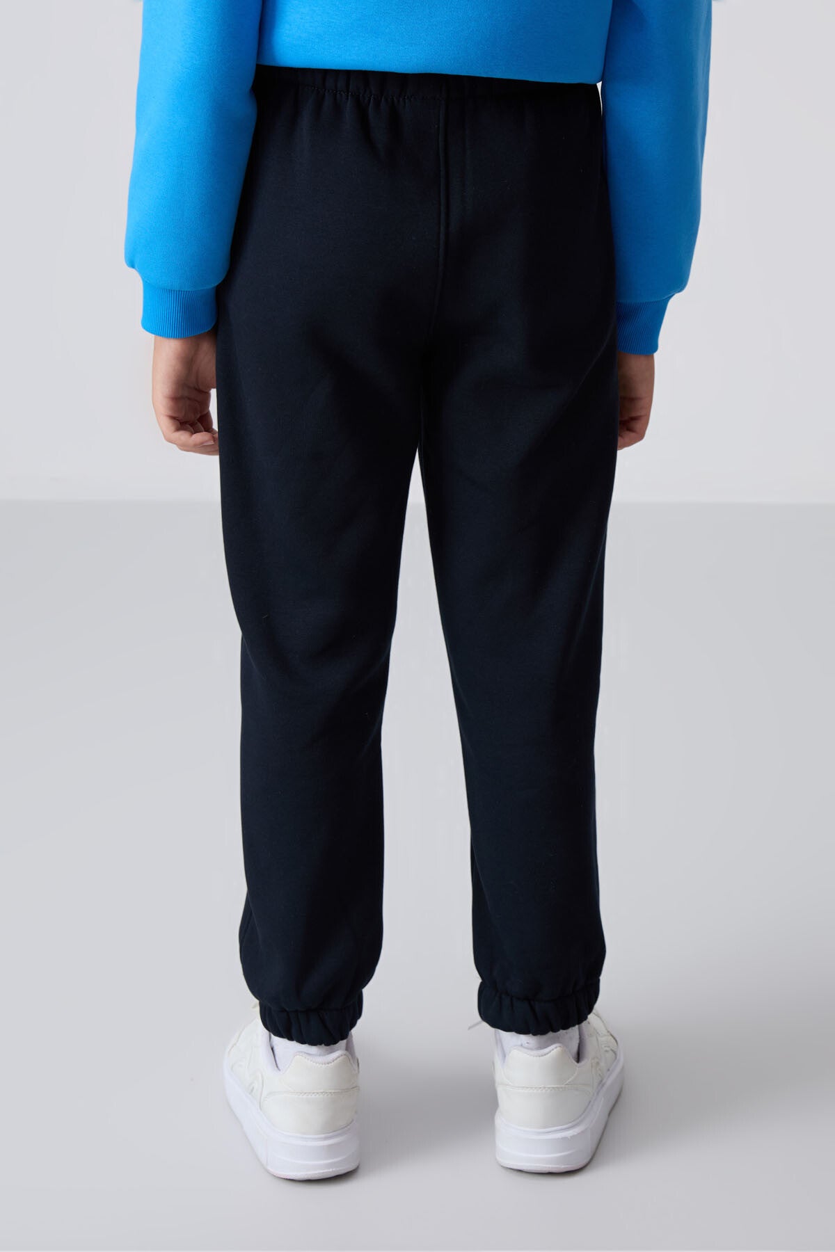 Navy Blue Cotton Thick Fleece-Lined Soft Textured Standard Fit Printed Boys' Tracksuit Bottom - 11225