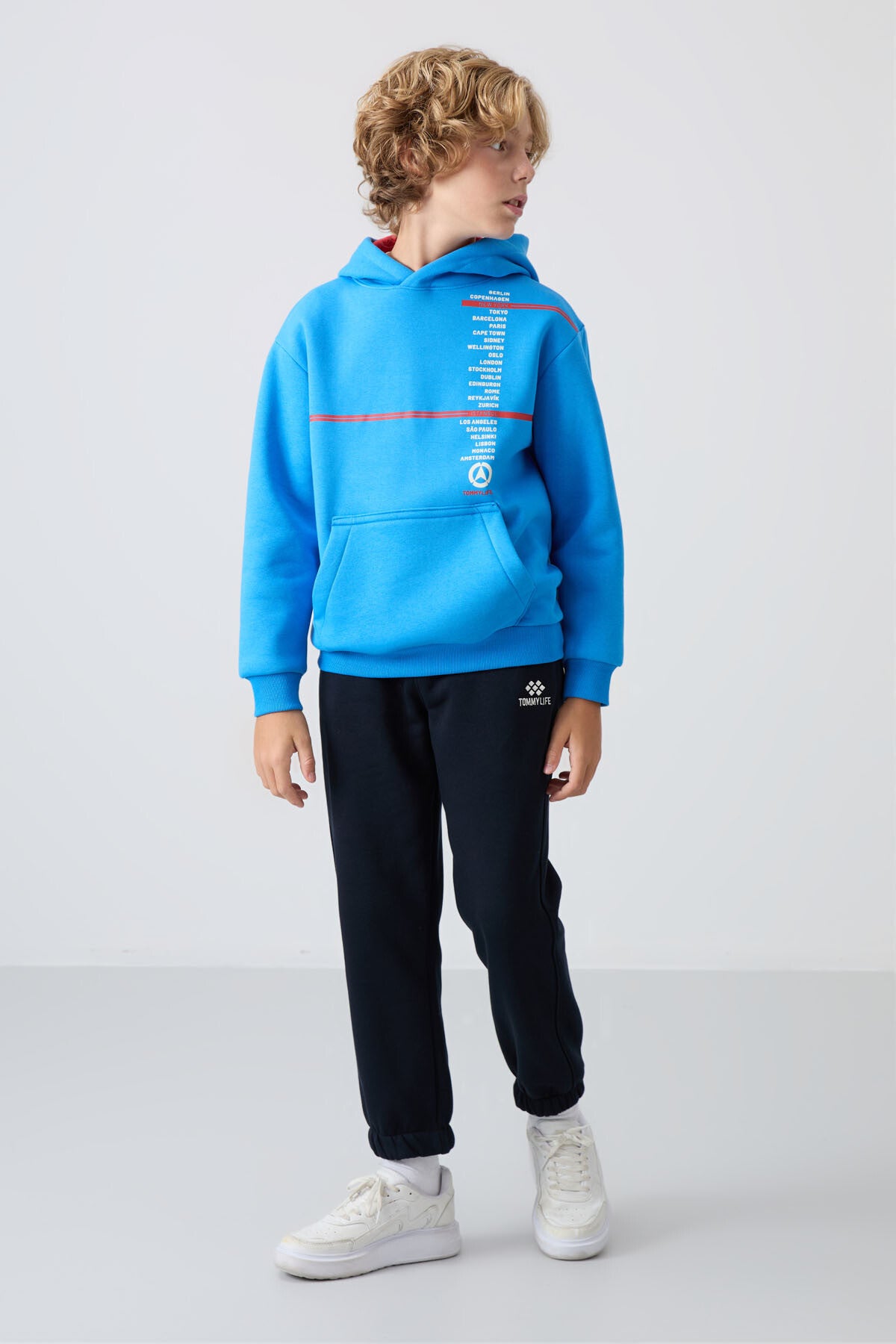 Navy Blue Cotton Thick Fleece-Lined Soft Textured Standard Fit Printed Boys' Tracksuit Bottom - 11225