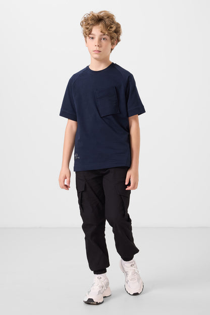 Cotton soft woven oversized pocket detailed boys boys T-Shirt - 11295