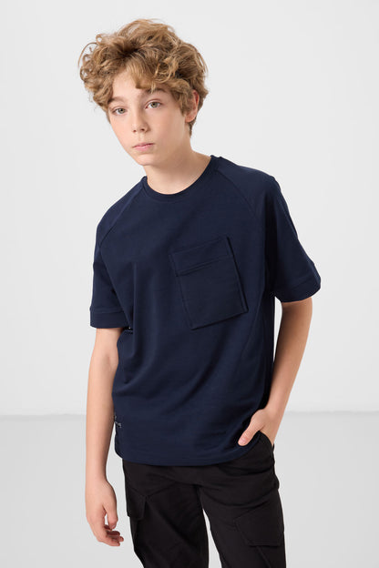 Cotton soft woven oversized pocket detailed boys boys T-Shirt - 11295