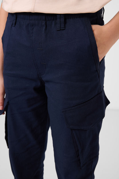 Navy Standard Fit Weaving Lightweight Flexible Chino Boys Trousers - 11271