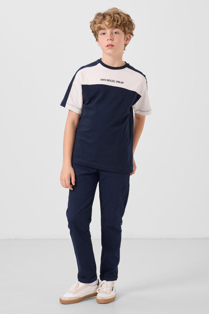 Navy Standard Fit Weaving Lightweight Flexible Chino Boys Trousers - 11272