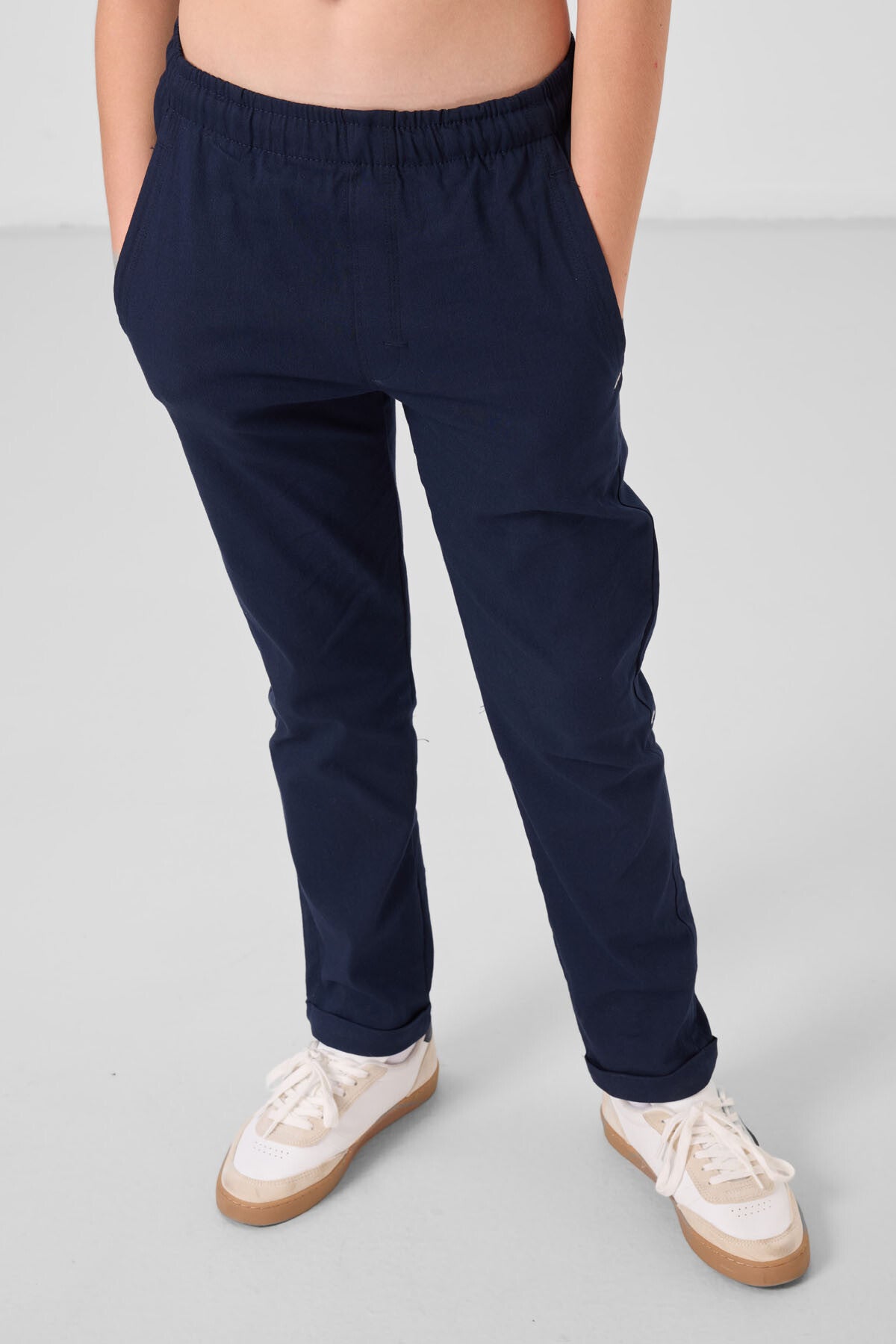 Navy Standard Fit Weaving Lightweight Flexible Chino Boys Trousers - 11272