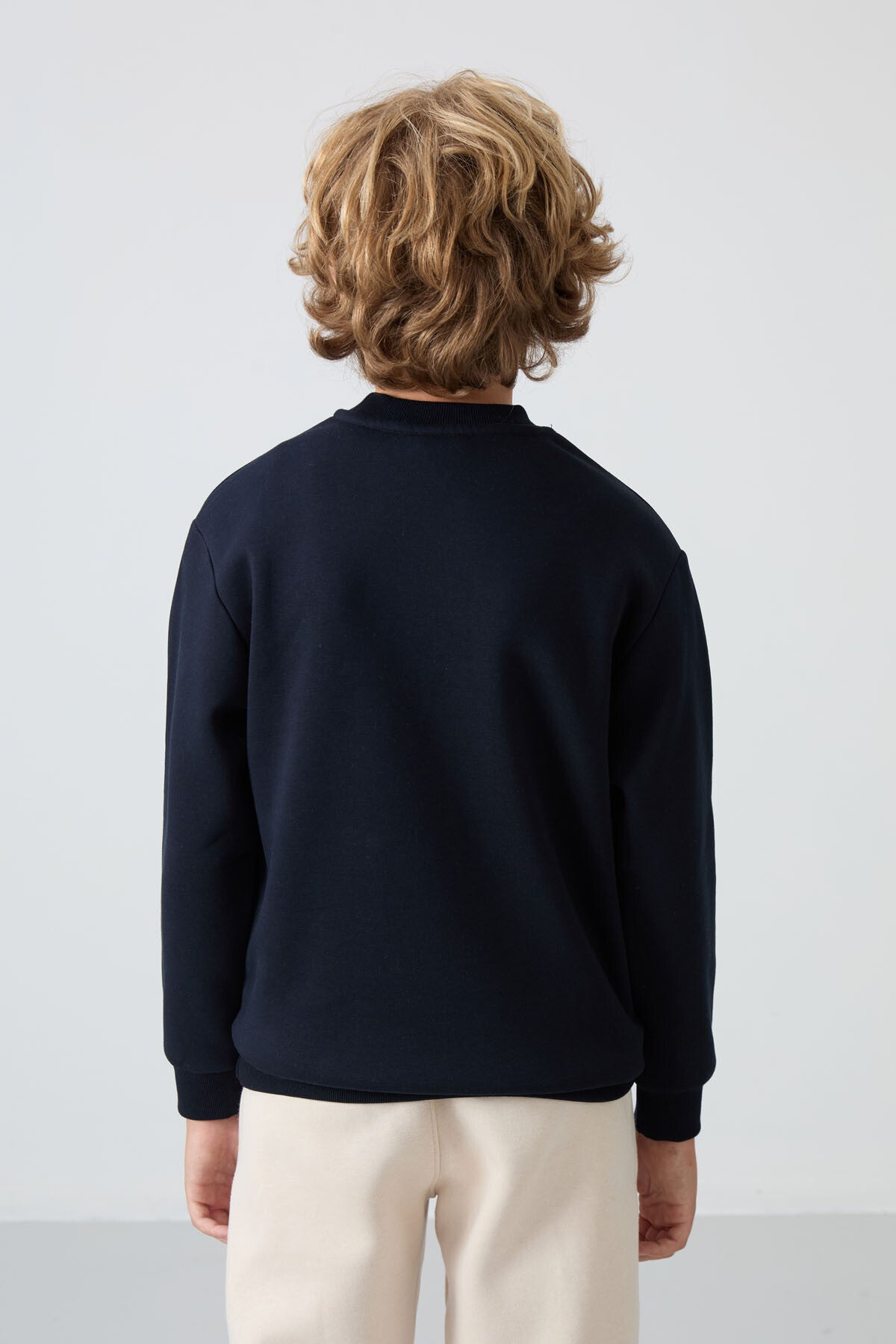 Navy Blue Cotton Thick Fleece-Lined Soft Textured Standard Fit Printed Boys' Sweatshirt - 11216