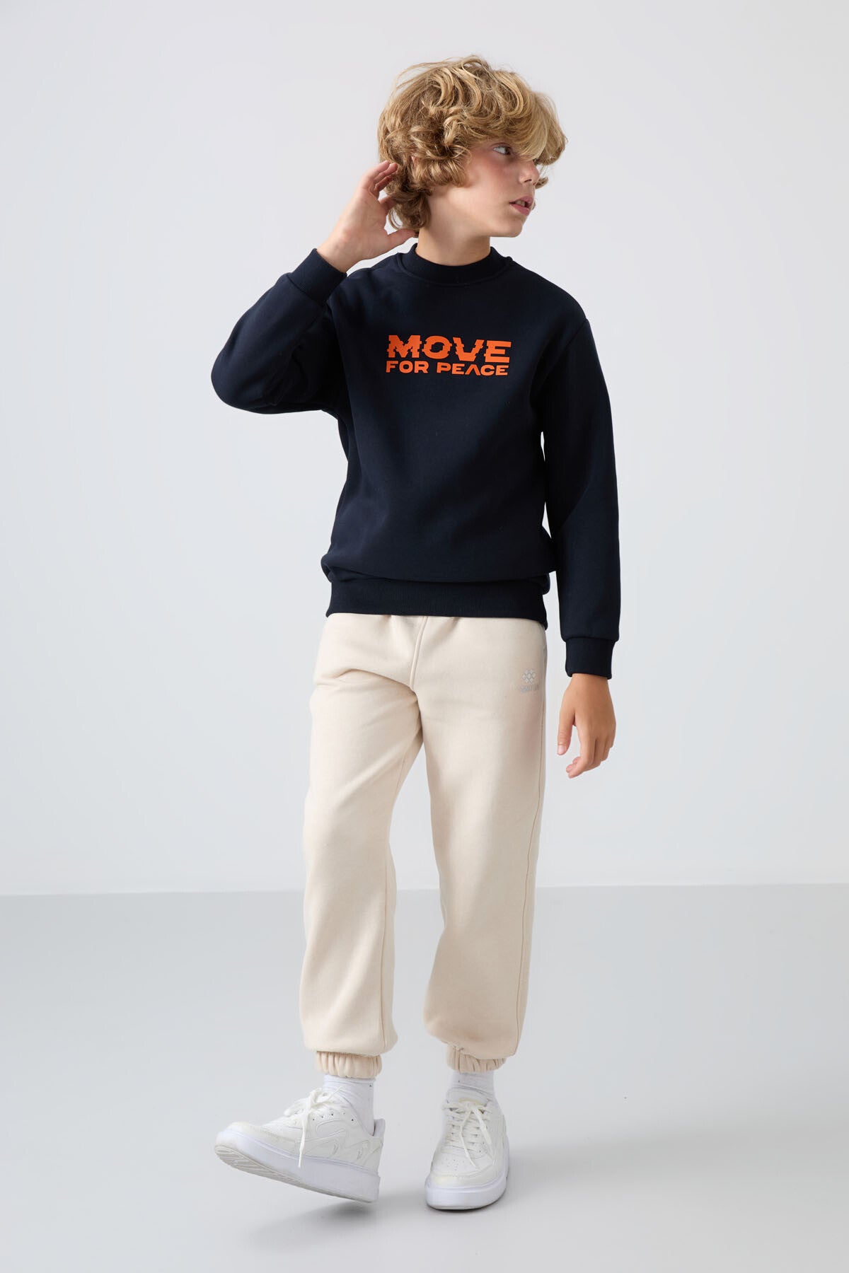 Navy Blue Cotton Thick Fleece-Lined Soft Textured Standard Fit Printed Boys' Sweatshirt - 11216