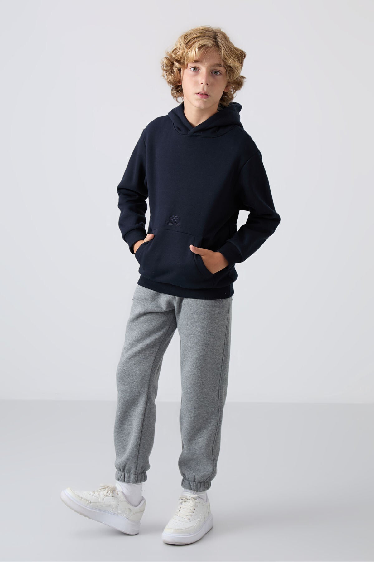 Navy Blue Cotton Thick Fleece-Lined Soft Textured Standard Fit Printed Boys' Sweatshirt - 11215