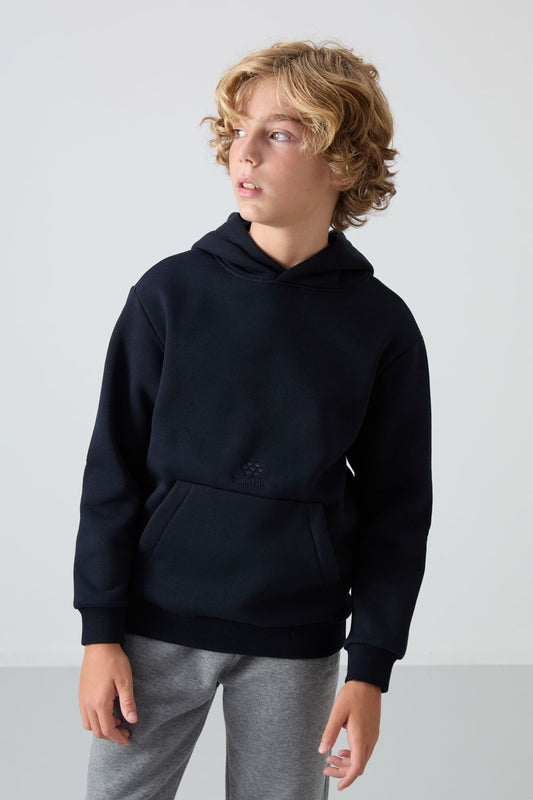 Navy Blue Cotton Thick Fleece-Lined Soft Textured Standard Fit Printed Boys' Sweatshirt - 11215