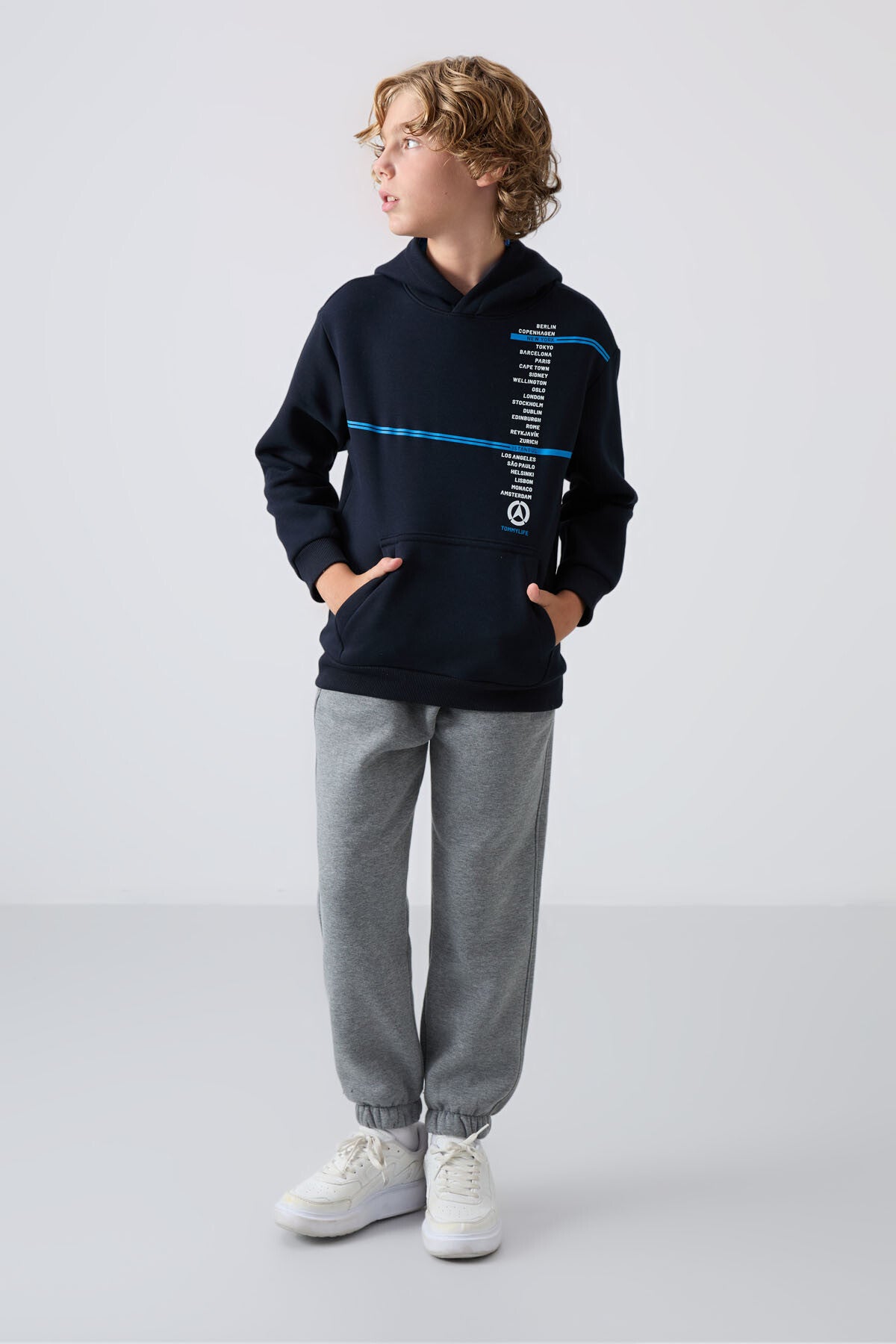 Navy Blue Cotton Thick Fleece-Lined Soft Textured Standard Fit Printed Boys' Sweatshirt - 11239