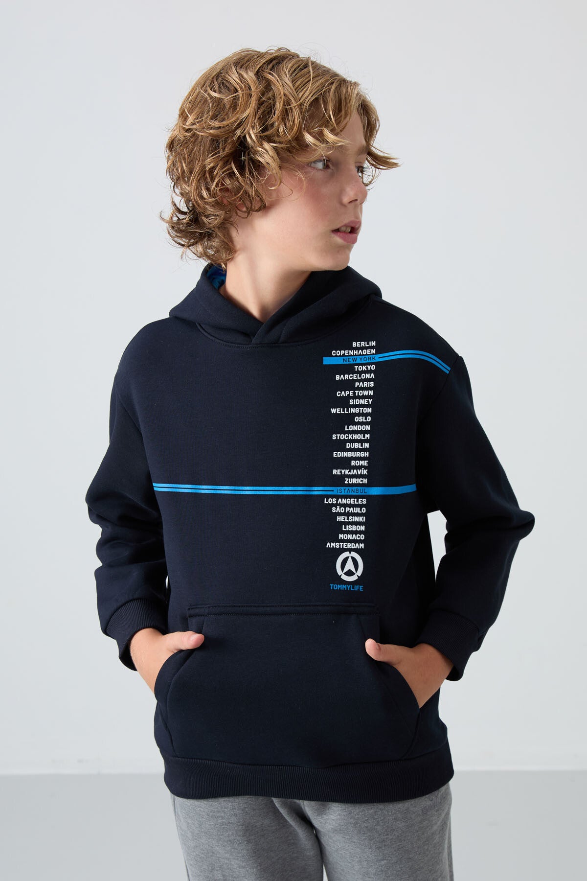 Navy Blue Cotton Thick Fleece-Lined Soft Textured Standard Fit Printed Boys' Sweatshirt - 11239