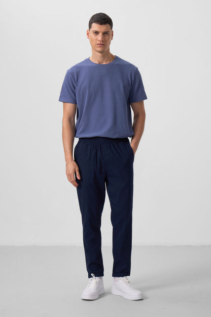 Navy Blue Standard Fit Woven Lightly Stretch Chino Men's Trousers - 82175