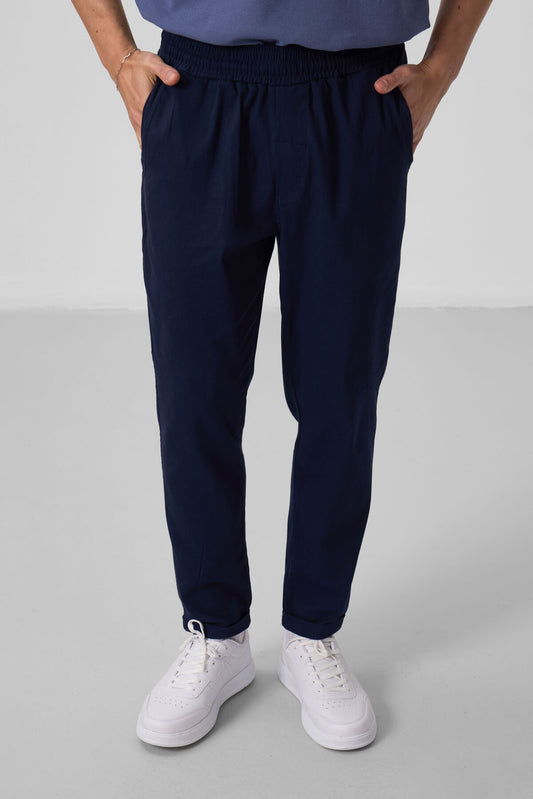 Navy Blue Standard Fit Woven Lightly Stretch Chino Men's Trousers - 82175