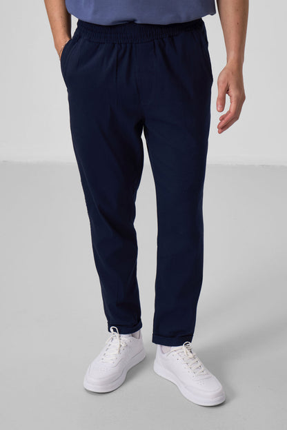 Navy Blue Standard Fit Woven Lightly Stretch Chino Men's Trousers - 82175