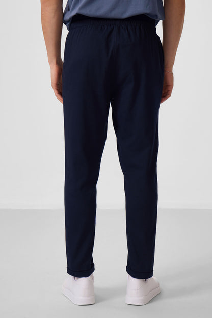 Navy Blue Standard Fit Woven Lightly Stretch Chino Men's Trousers - 82175