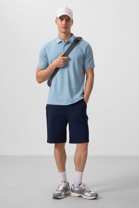 Navy Blue Standard Fit Woven Lightly Stretch Chino Men's Shorts - 81290
