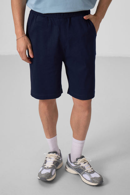 Navy Blue Standard Fit Woven Lightly Stretch Chino Men's Shorts - 81290