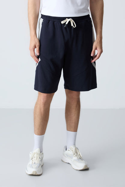 Navy Blue Cotton Thick Soft Textured Standard Fit Basic Men's Shorts - 81281