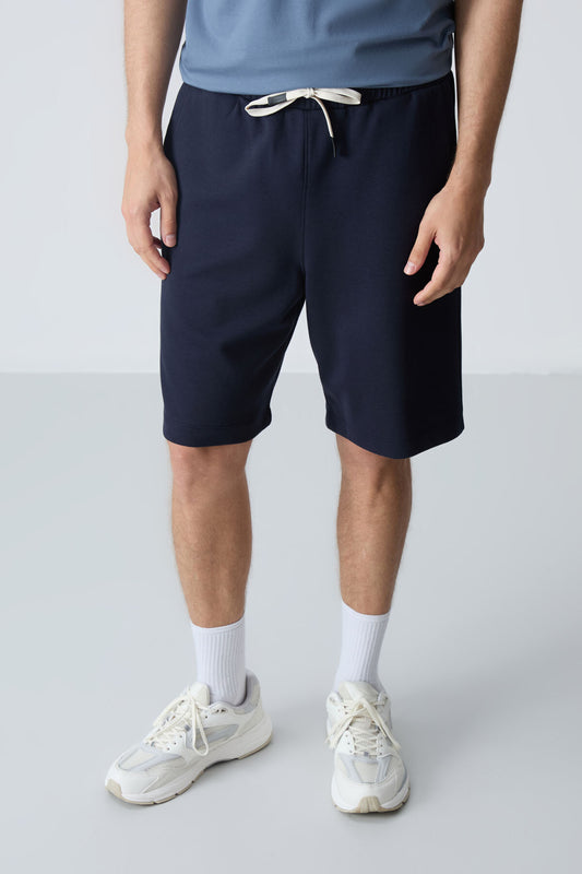 Navy Blue Cotton Thick Soft Textured Standard Fit Basic Men's Shorts - 81275