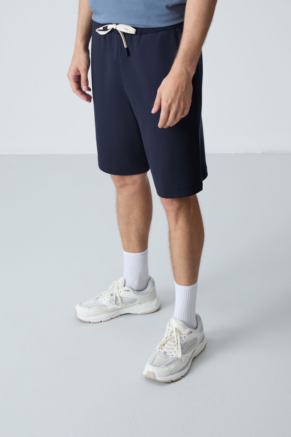 Navy Blue Cotton Thick Soft Textured Standard Fit Basic Men's Shorts - 81275