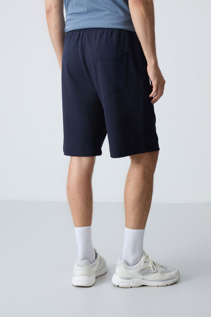 Navy Blue Cotton Thick Soft Textured Standard Fit Basic Men's Shorts - 81275