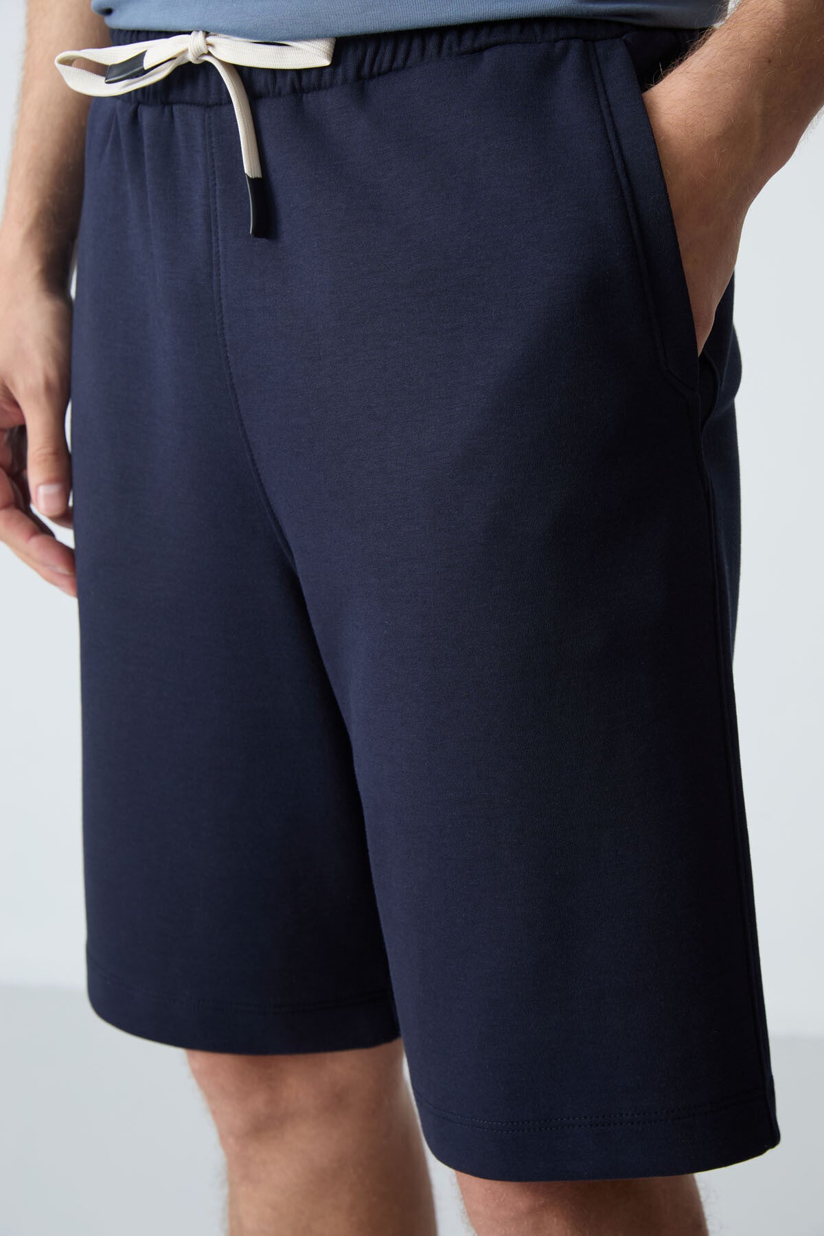 Navy Blue Cotton Thick Soft Textured Standard Fit Basic Men's Shorts - 81275