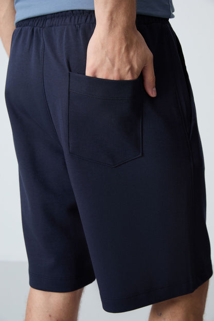 Navy Blue Cotton Thick Soft Textured Standard Fit Basic Men's Shorts - 81275