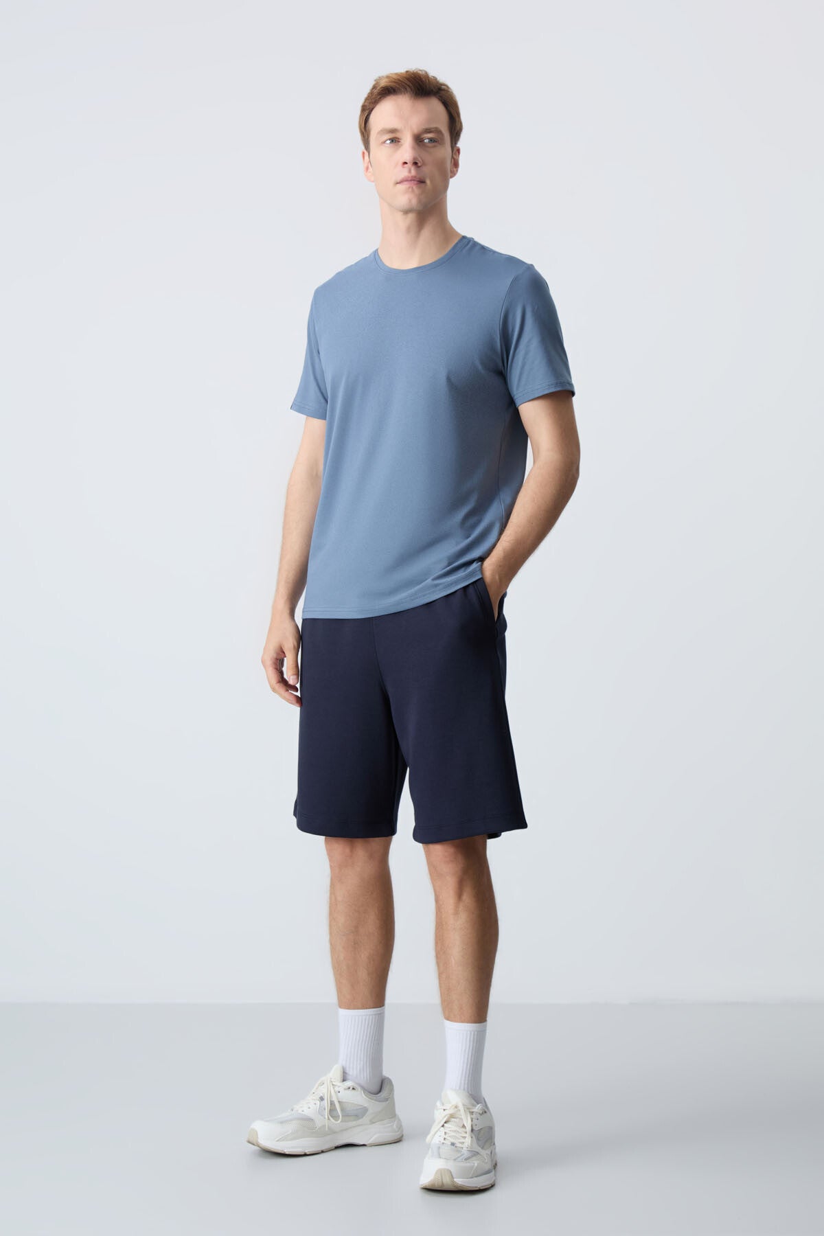 Navy Blue Cotton Thick Soft Textured Standard Fit Basic Men's Shorts - 81275