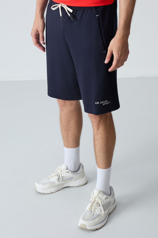 Navy Blue Cotton Thick Soft Textured Standard Fit Basic Men's Shorts - 81276