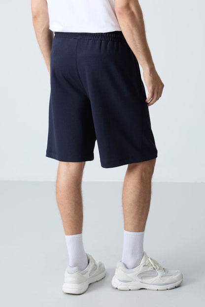 Navy Blue Cotton Thick Soft Textured Standard Fit Basic Men's Shorts - 81277
