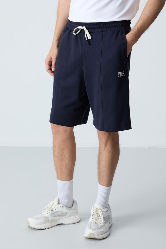 Navy Blue Cotton Thick Soft Textured Standard Fit Basic Men's Shorts - 81277