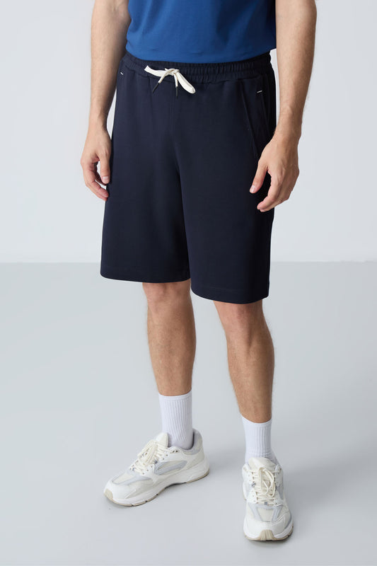 Navy Blue Cotton Thick Soft Textured Standard Fit Basic Men's Shorts - 81278