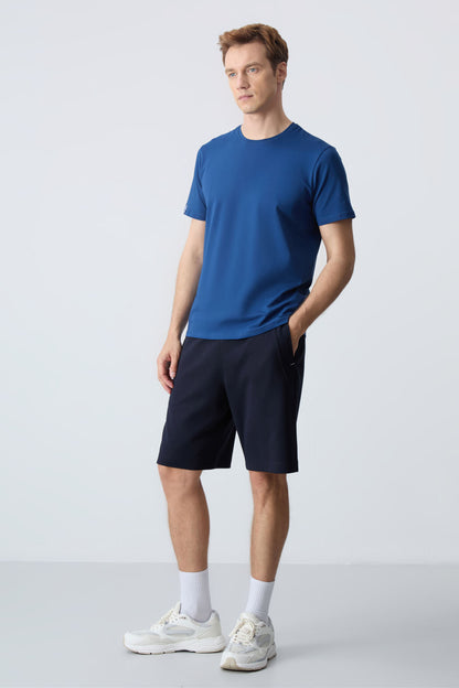 Navy Blue Cotton Thick Soft Textured Standard Fit Basic Men's Shorts - 81278