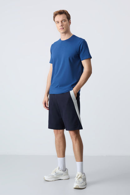 Navy Blue Cotton Thick Soft Textured Standard Fit Basic Men's Shorts - 81280
