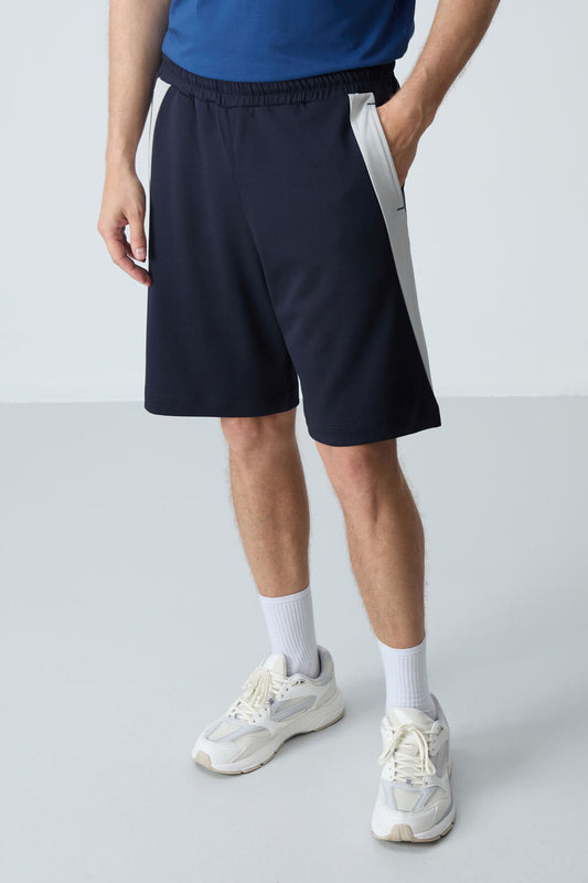 Navy Blue Cotton Thick Soft Textured Standard Fit Basic Men's Shorts - 81280