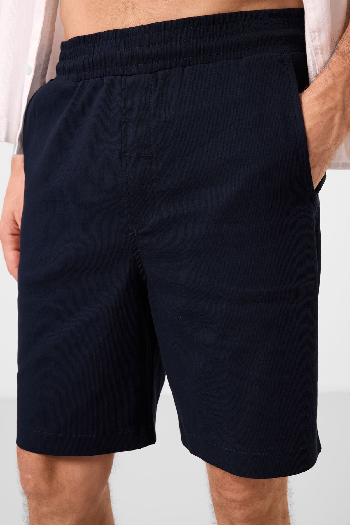 Navy Standard Fit Weaving Lightweight Flexible Chino Shorts - 81289