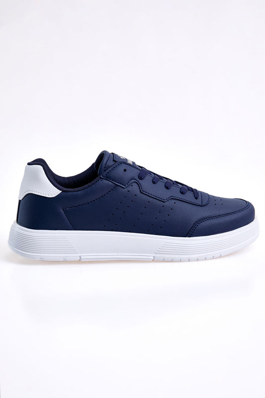 Navy Blue Laced High Sole PU Leather Men's Sports Shoes - 89132